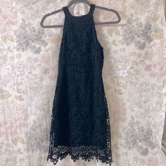 Hollister Co. Black Lace Mini Halter Dress Pre 2010 with Soft Inner Lining - Picture 3 of 13
